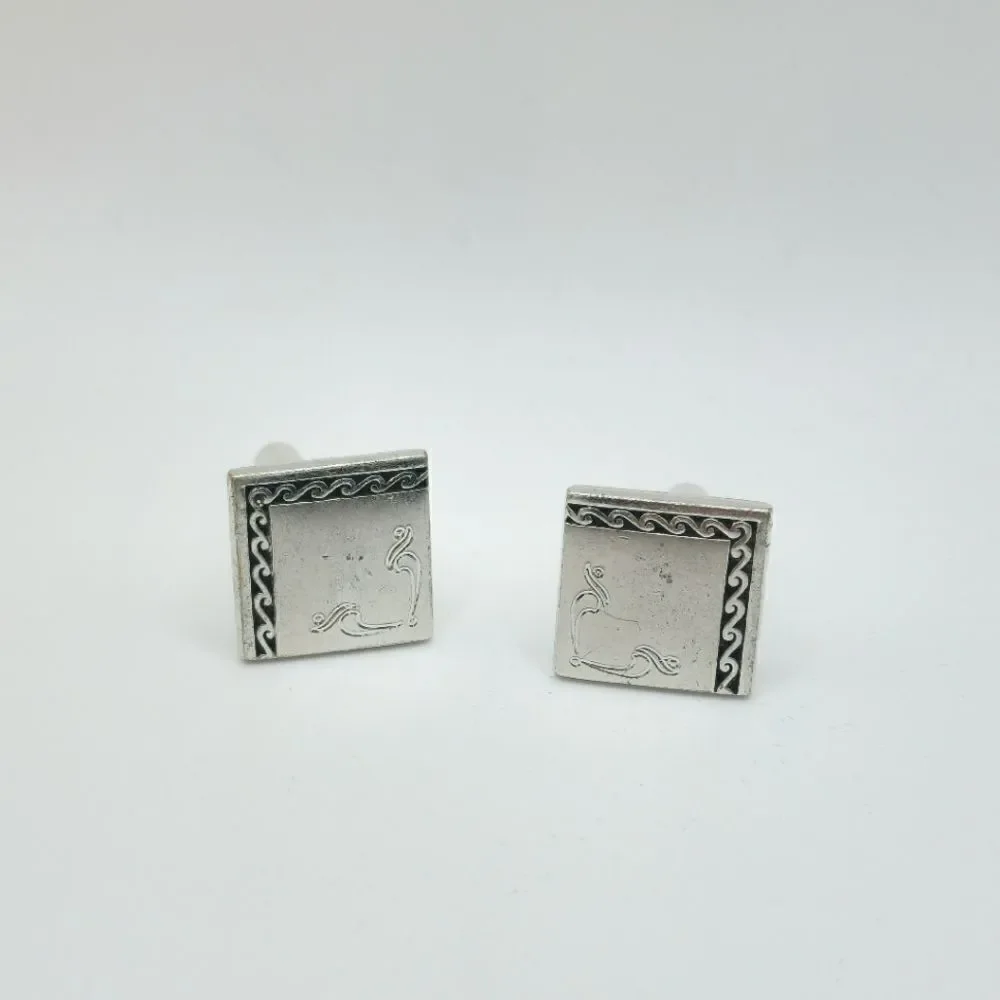 Mens Vintage Silver etched square cufflinks